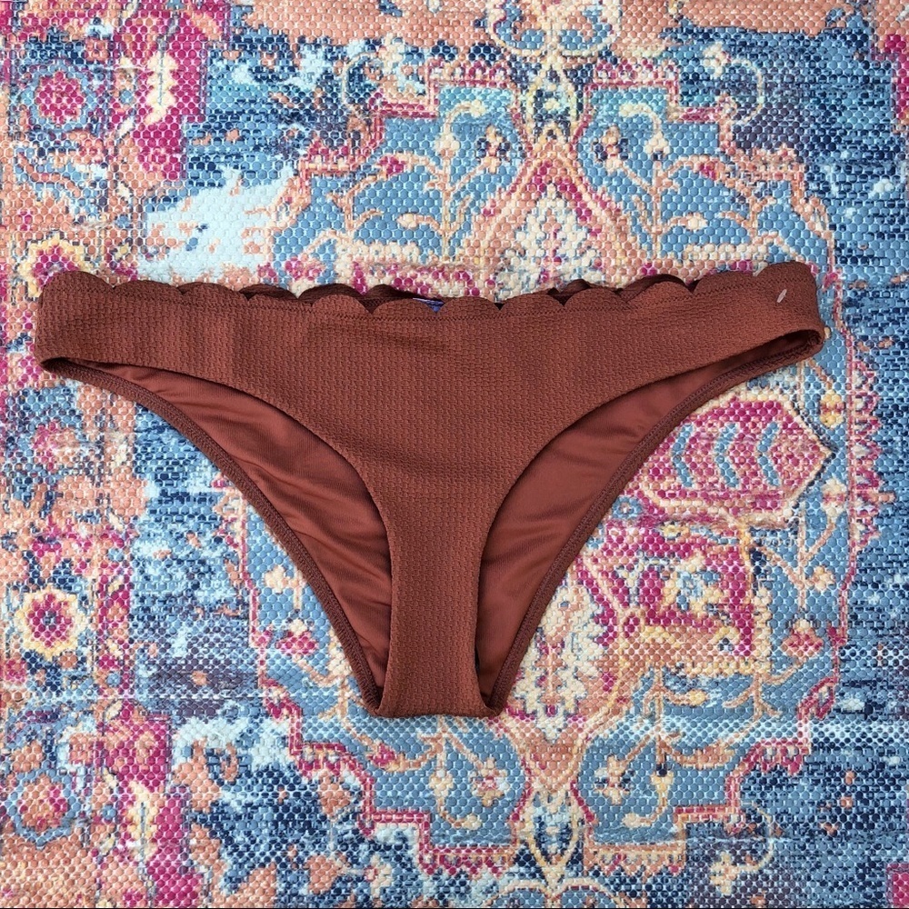 🤎 Topshop Burnt Orange Textured Bikini Bottoms Scalloped NWOT 12‎